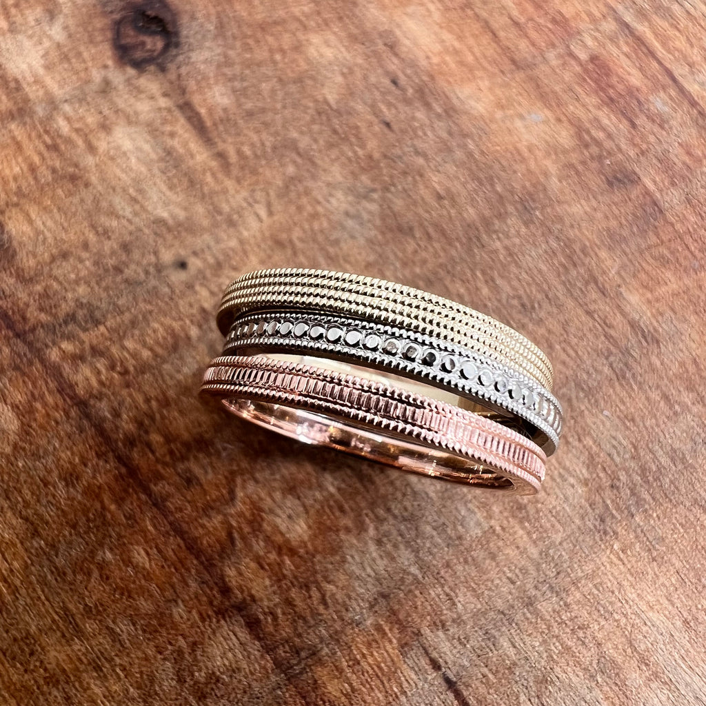 Tricolor Engraved Rings