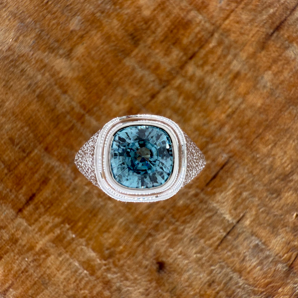 Blue Zircon Platinum Ring