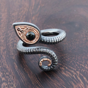 Snake Ring in oxidized silver and rose gold