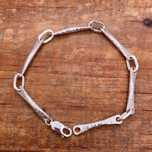 Hammered link silver bracelet