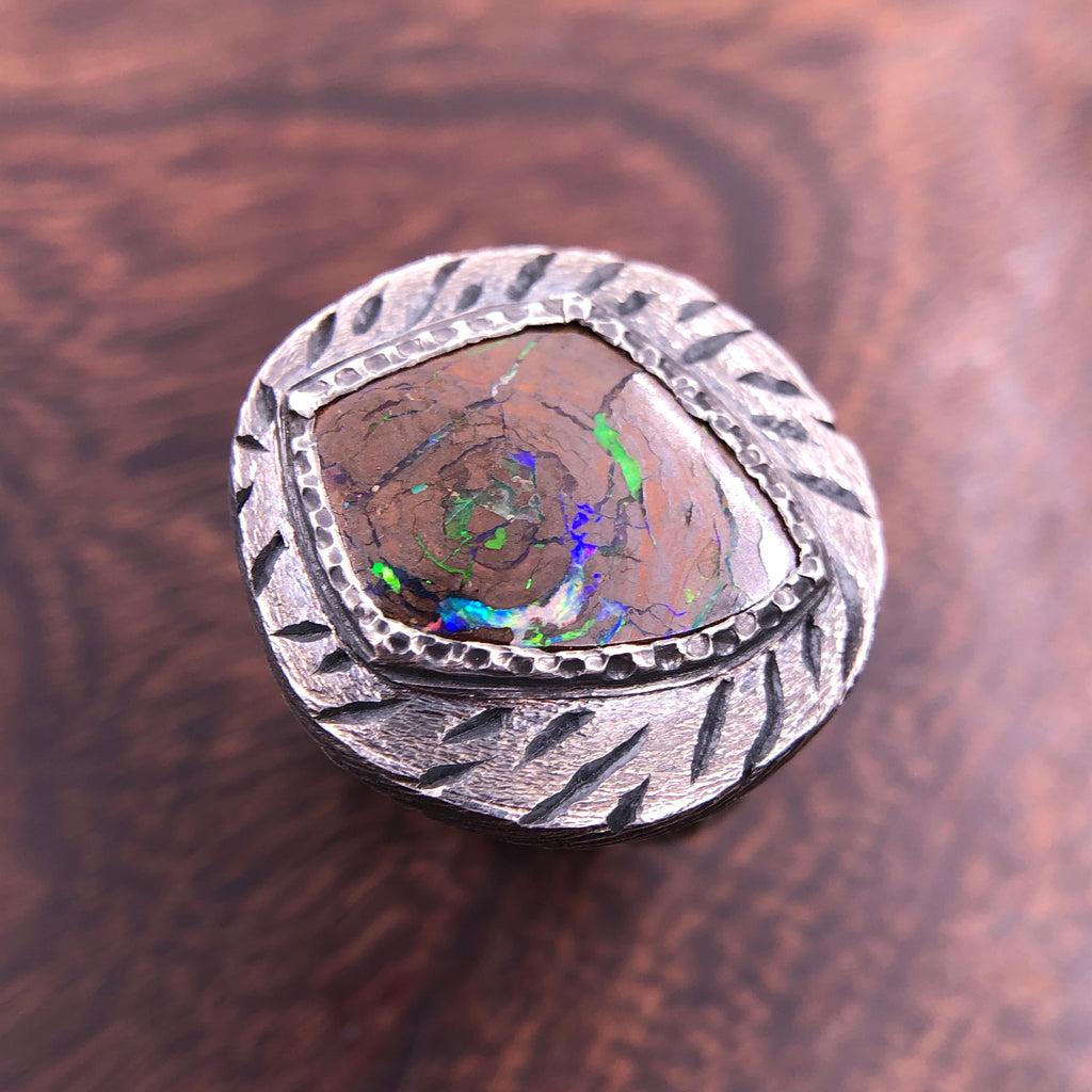 Boulder Opal organic sterling ring