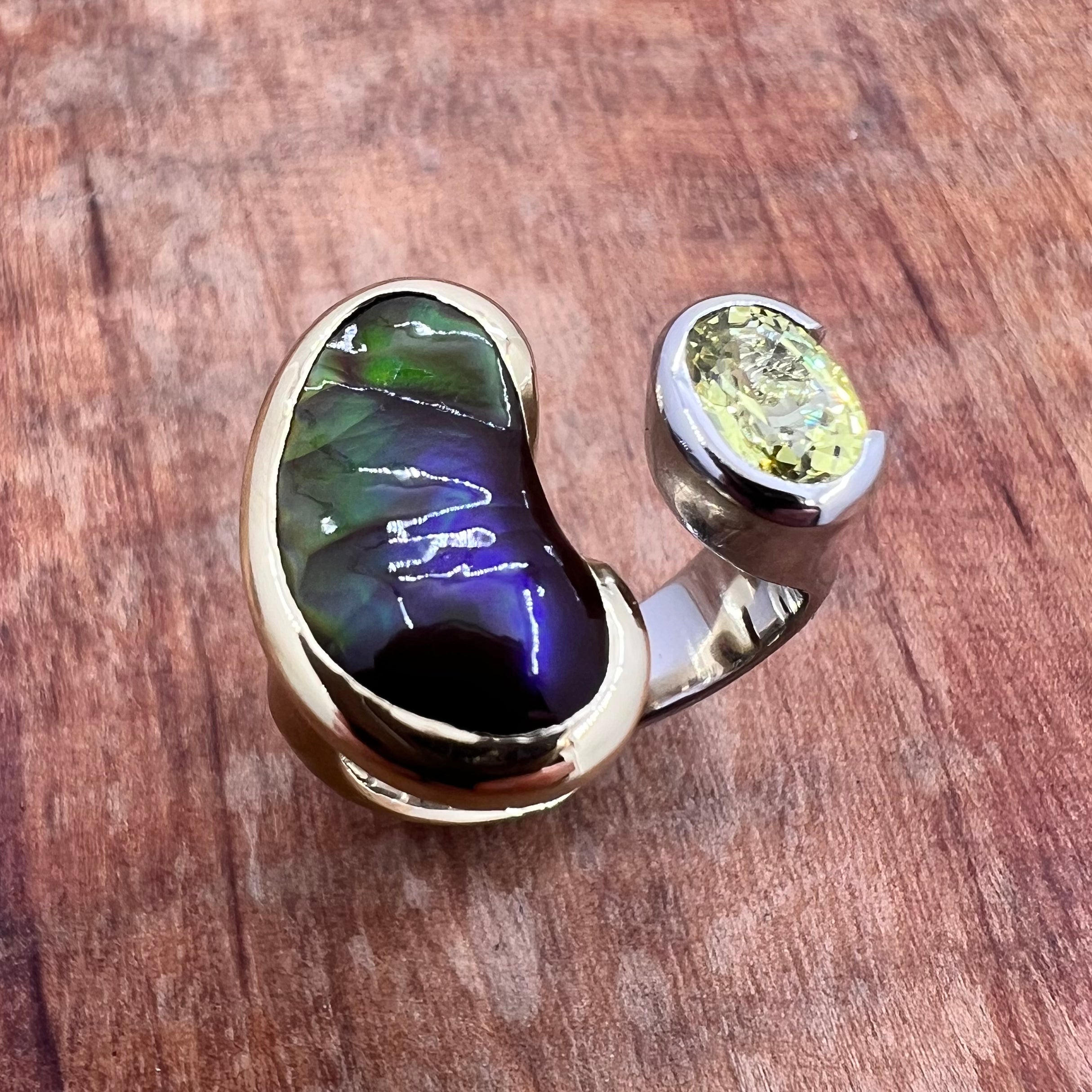Fire Agate and Sapphire Ring