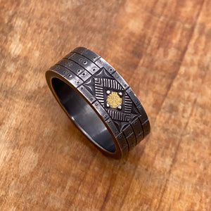 Hand-Engraved rivets and metal plates ring