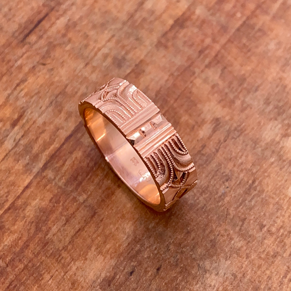 Hand-engraved Art Deco style band